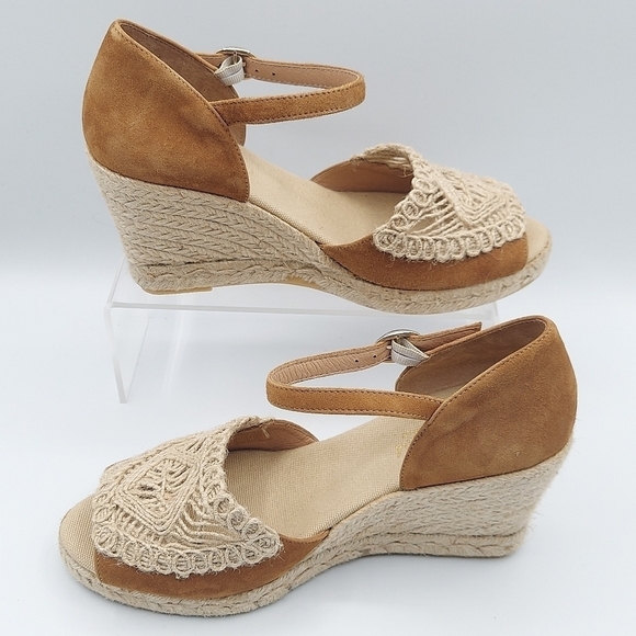 CONCHISA Carol Zaffron Brown Suede Woven Raffia Sandals Made In Spain Size 39 - Picture 3 of 10